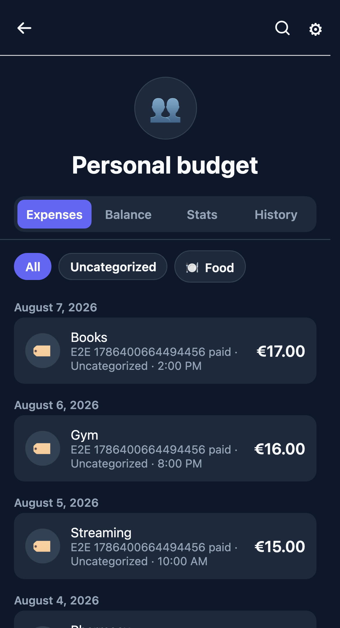 Personal budget expense list in TmCount